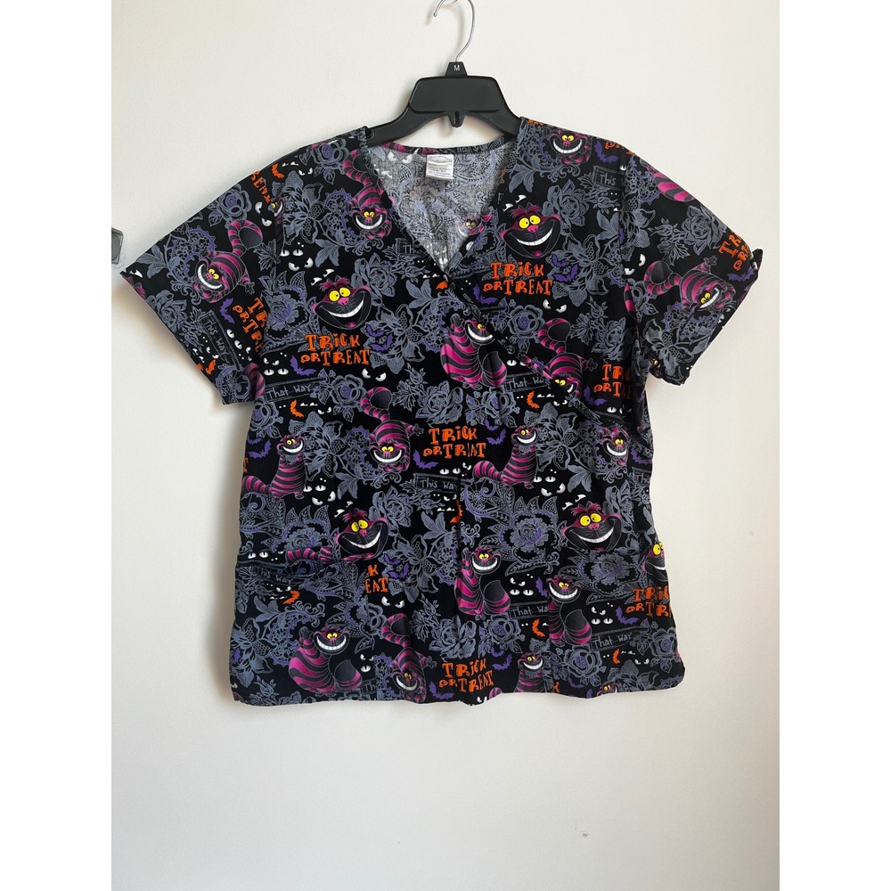 Disney Alice in‎ Wonderland Cheshire Cat Trick or Treat Halloween Scrub Top L/G